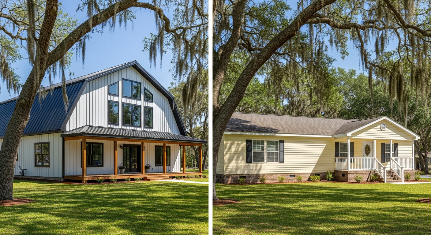Barndominium and modular home side by side in Florida
