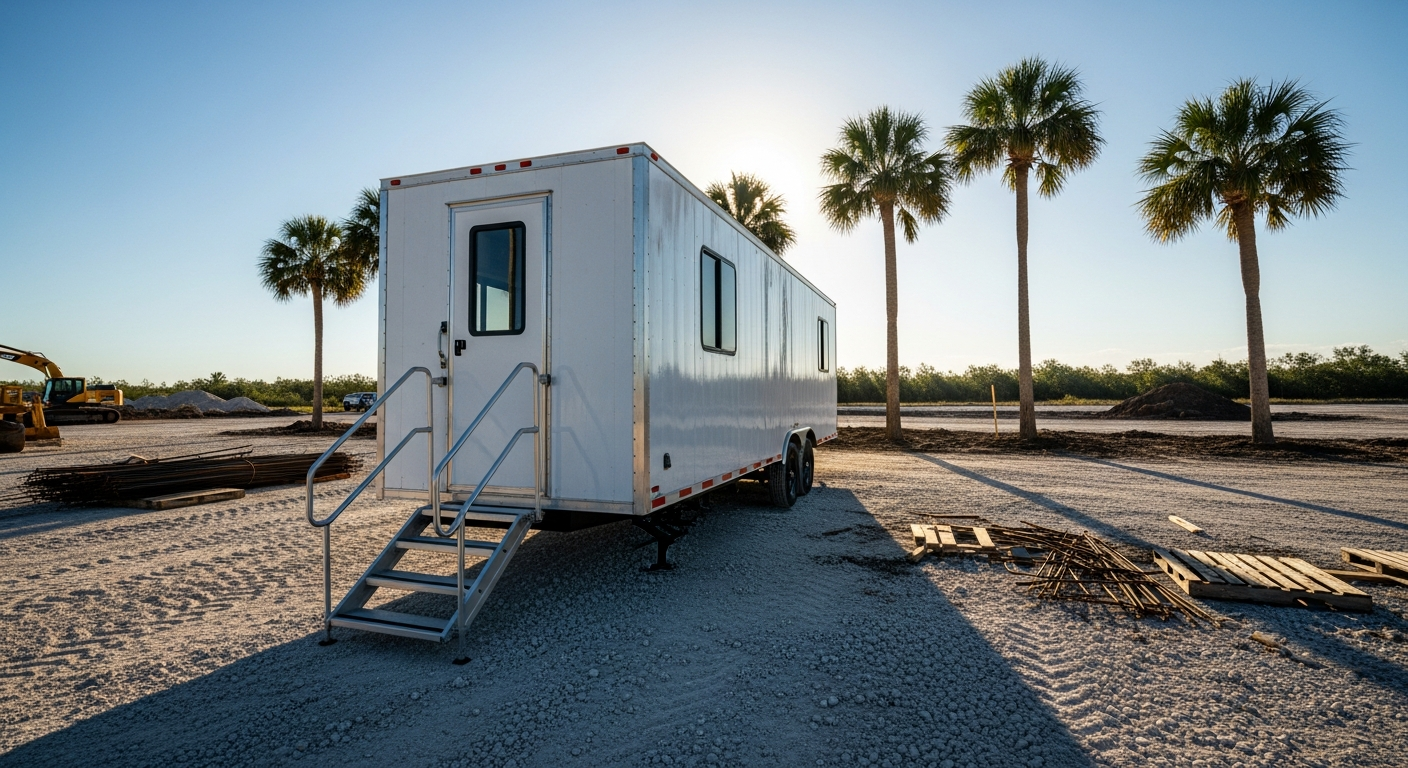 Mobile office trailer on a Florida job site